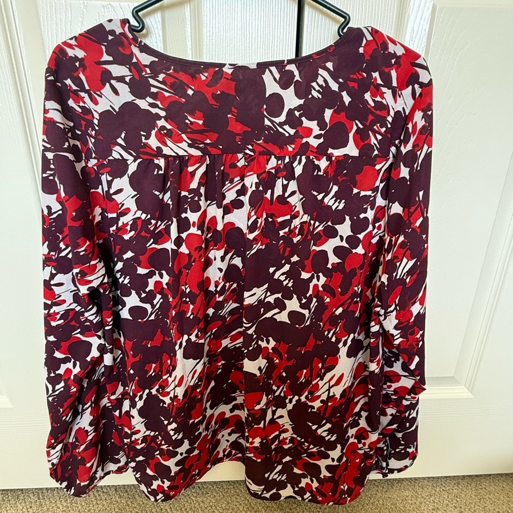 J. Crew Red and Purple Patterned Blouse